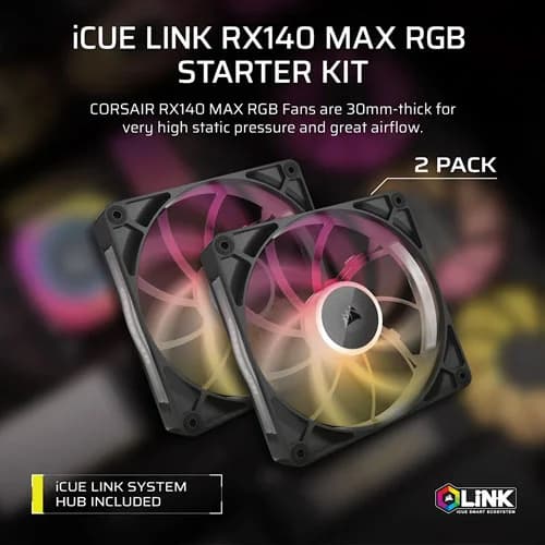 CORSAIR iCUE LINK RX140MAX RGB 140mm Cabinet Fan - Black (Dual Pack)